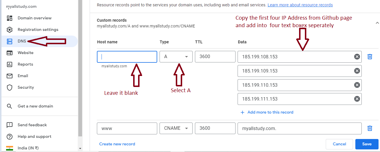 DNS Setting on Google Domains